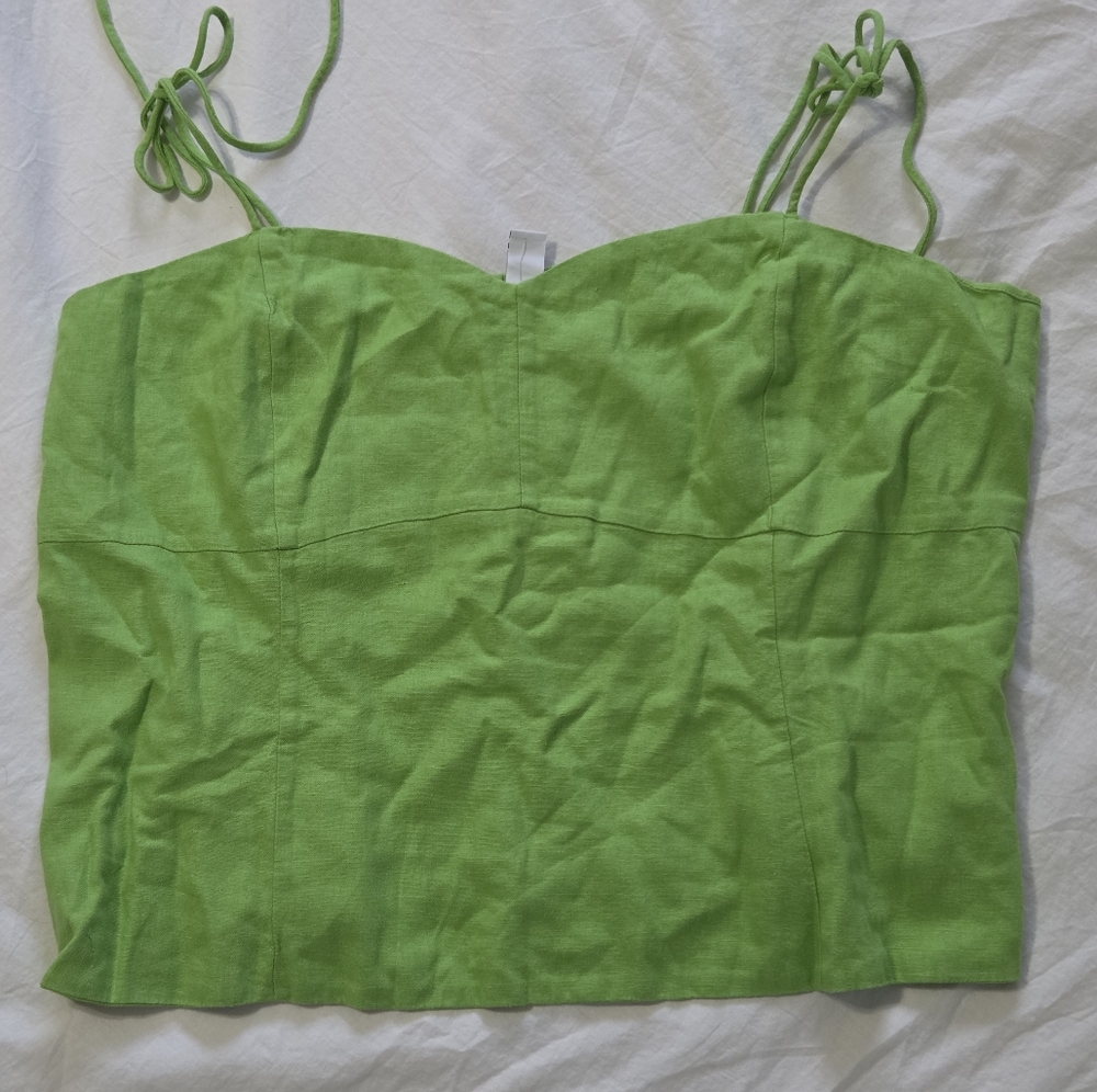 NWT Old Navy XXL Tall Lime 🍋‍🟩  Linen-Blend Adjustable Smocked Crop Tank Top
